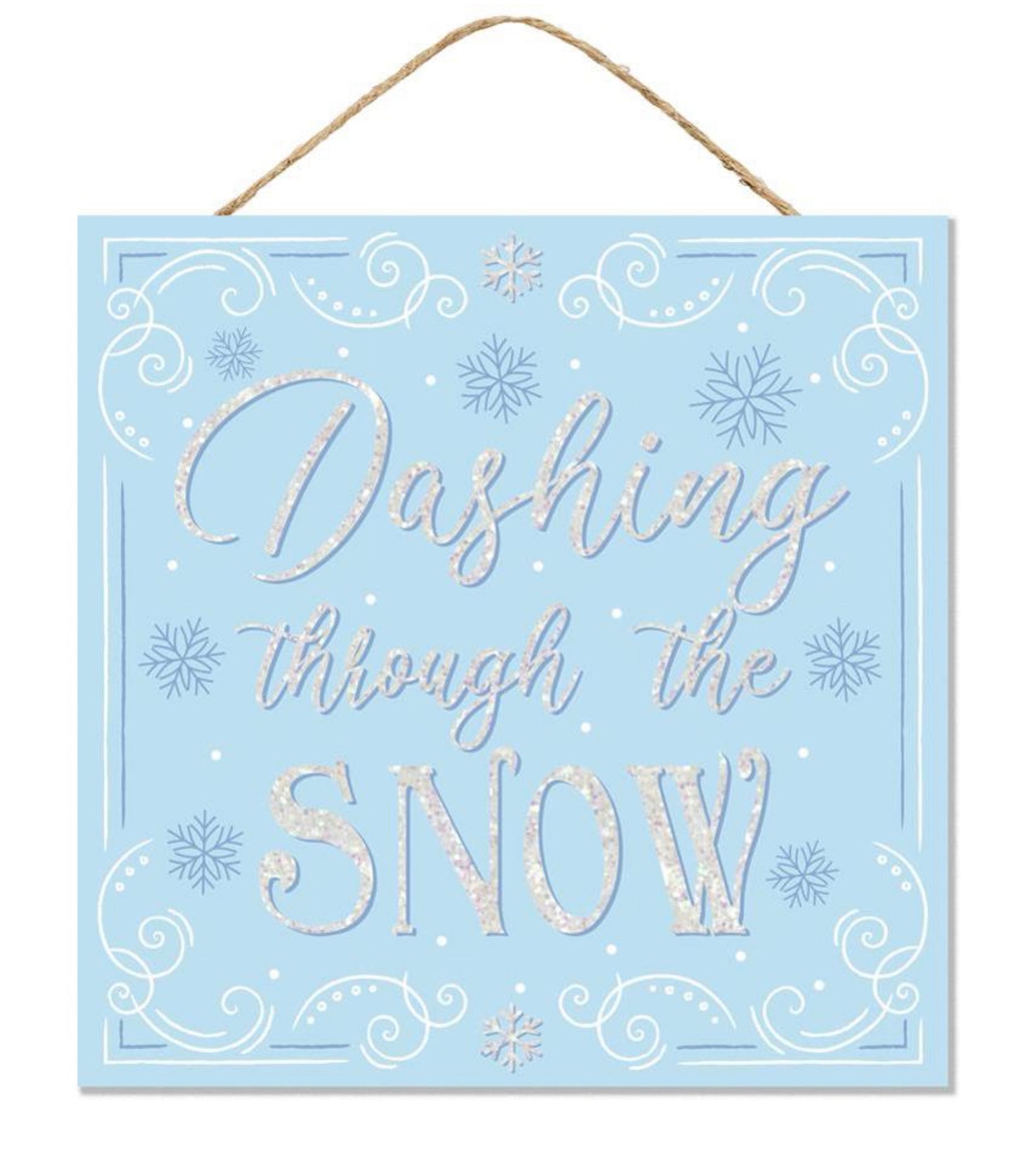 10” Square Dashing Through the Snow Winter Wreath Sign with Glitter Accent