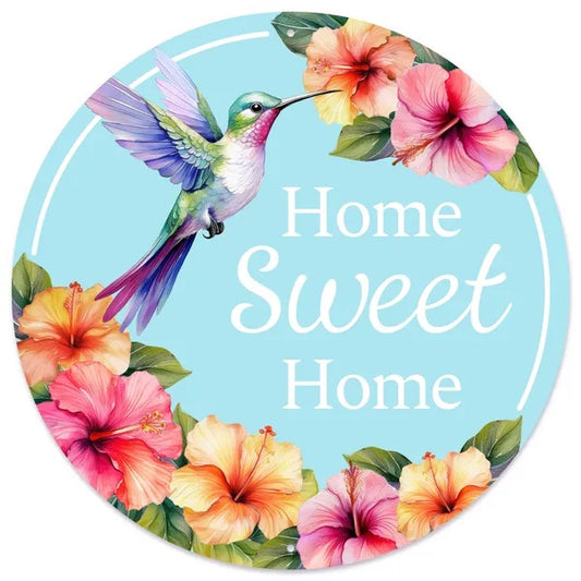 12” Round Metal Home Sweet Home Hummingbird Wreath Sign