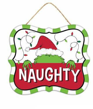 7”x6” Metal Tin Green Monster Naughty Sign