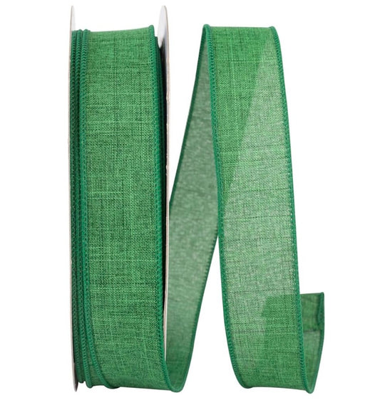 Wired Emerald Green Poly Linen Ribbon- 1.5”x50 Yards