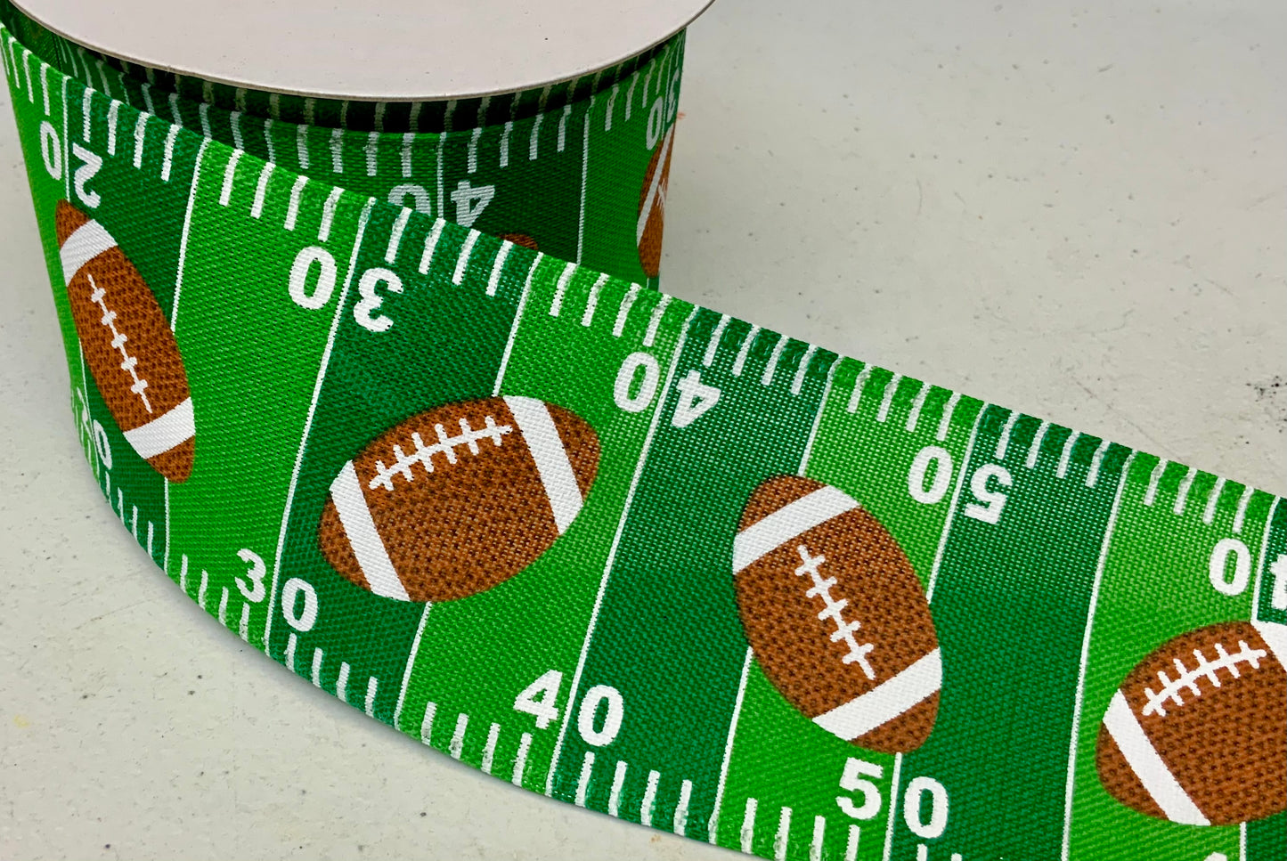 Wired Green and White Stripe Football Ribbon-2.5”x10 Yards
