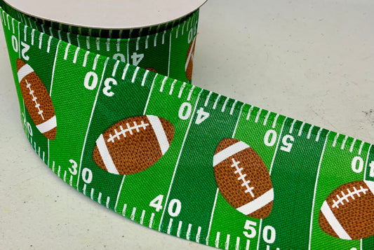Wired Green and White Stripe Football Ribbon-2.5”x10 Yards