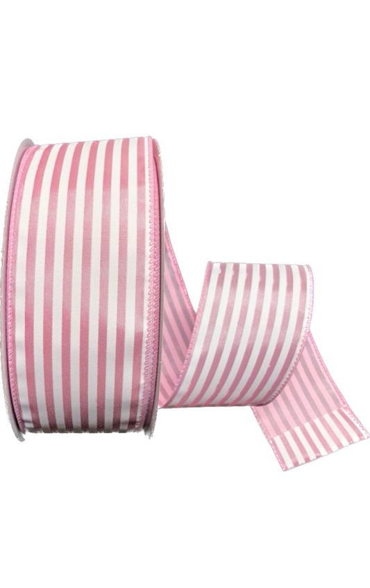 Wired Pink and White Stripes Ribbon-2.5”x50 Yards