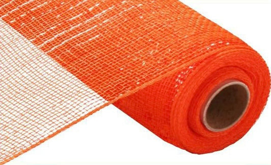 Orange with Orange Foil Metallic Mesh- 10”x10 Yards