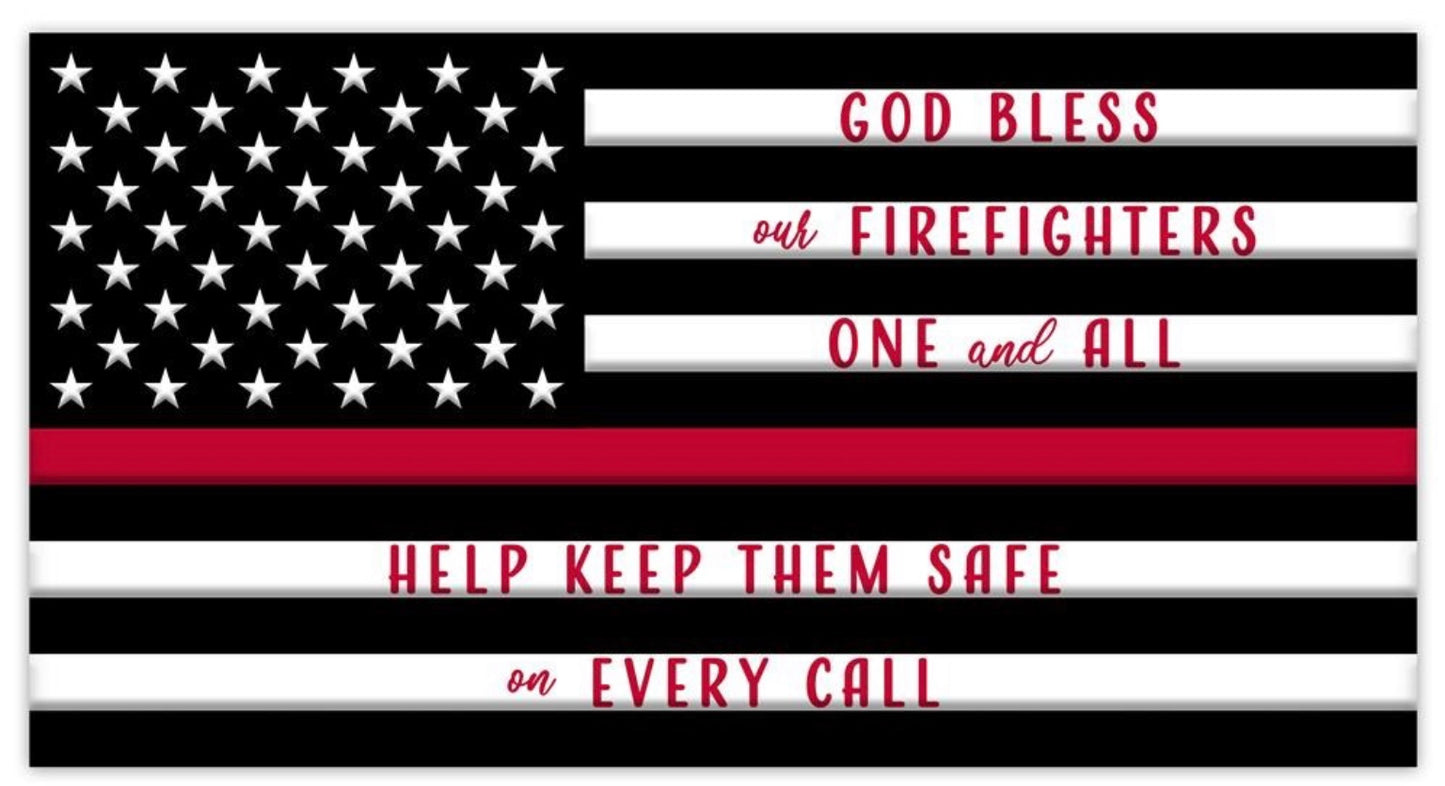 12” Metal Embossed God Bless Firefighters Thin Red Line Flag Wreath Sign