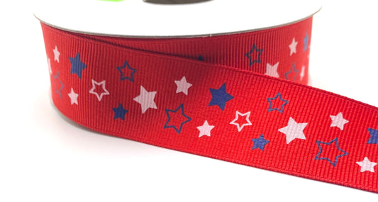 10 Yards - 1.5” Red, White, and Blue Stars Ribbon