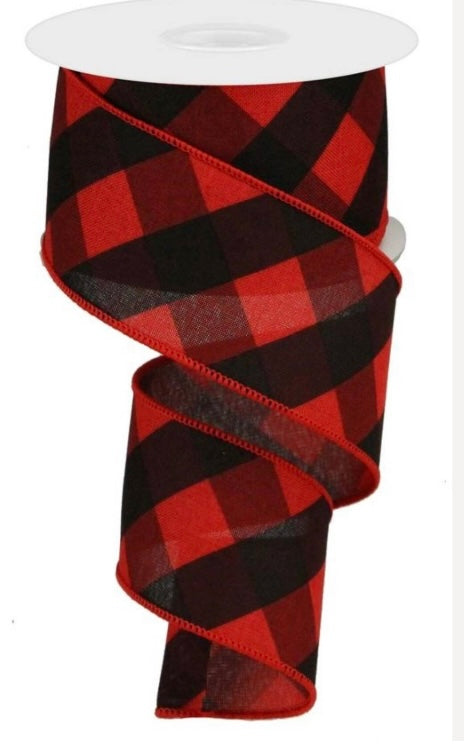 Wired Red and Black Cross Plaid Christmas Ribbon- 2.5”x 10 Yards