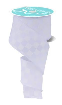 Wired White Print Glitter Check Ribbon- 2.5”x10 Yards