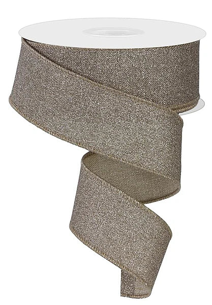 Wired Taupe/Champagne Gold Glitter Fall Ribbon-1.5”x10 Yards