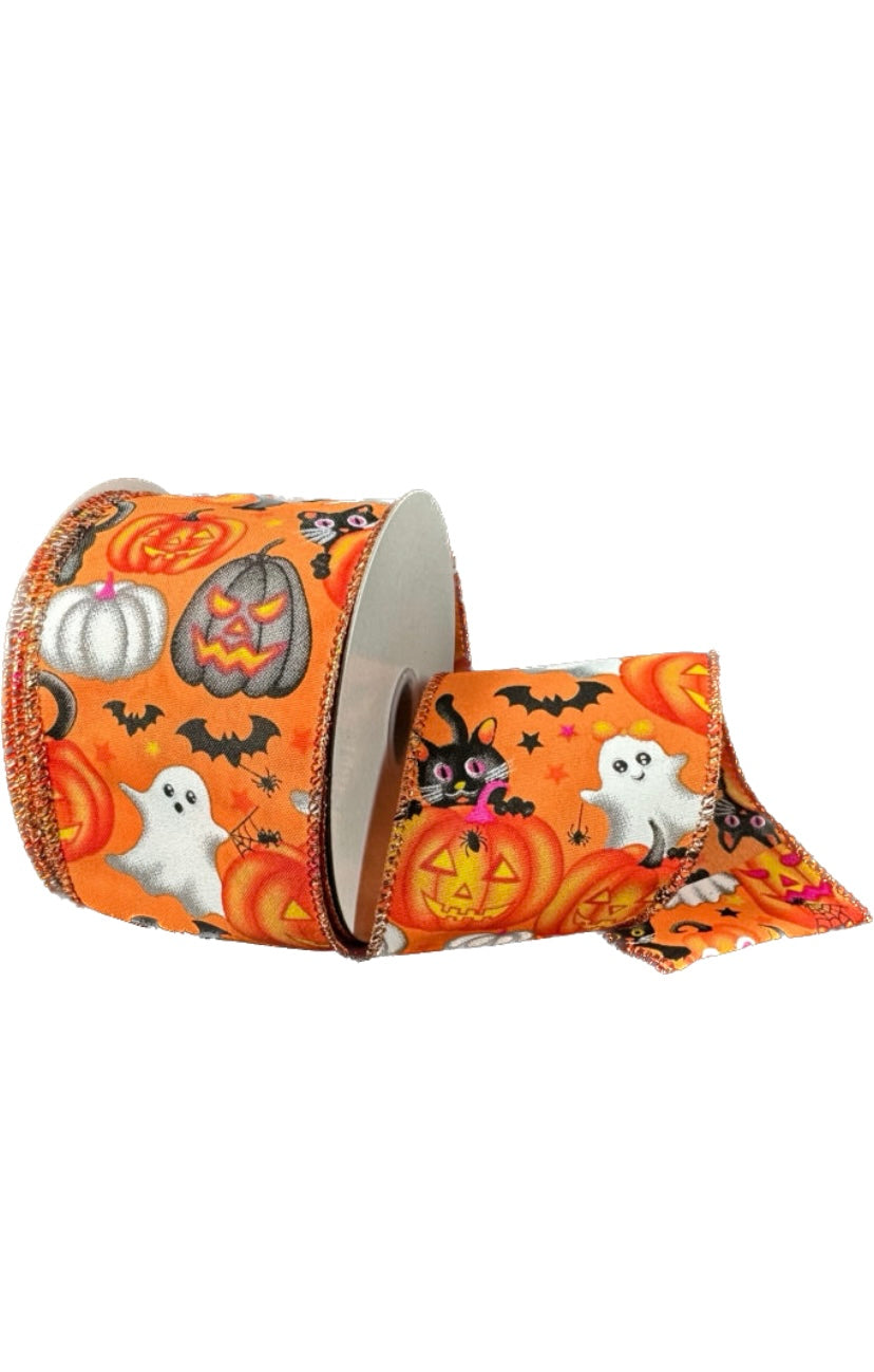 Wired Orange Satin Vintage Halloween Ribbon-2.5”x10 Yards