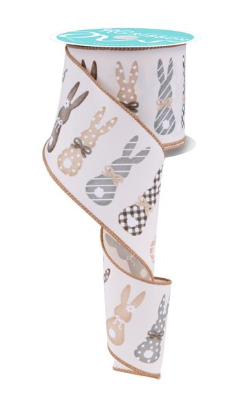 10 Yards - 2.5” Wired Easter Bunny Silhouette Cream Background Ribbon