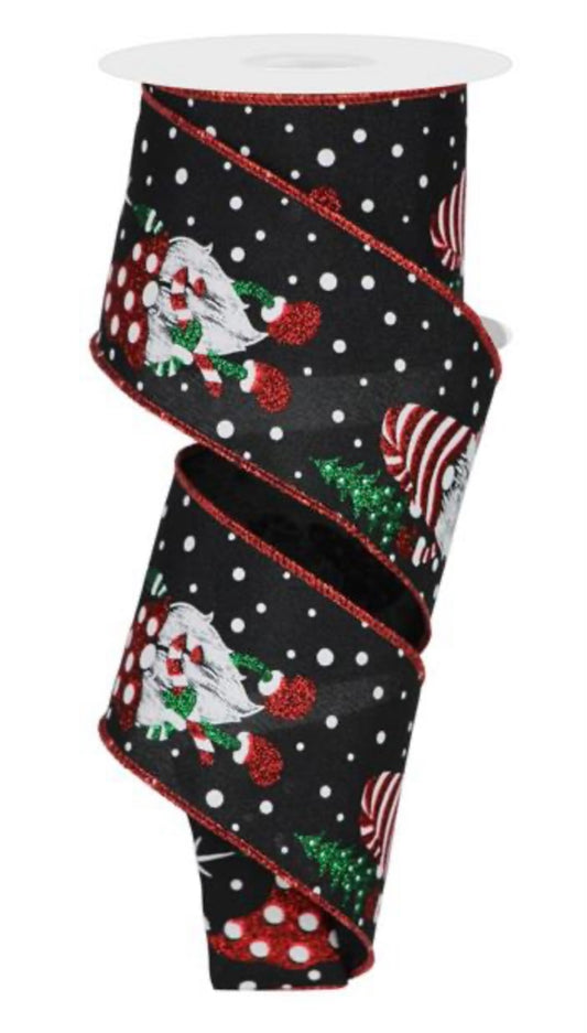 10 Yards - 2.5" Wired Gnome in Snow Christmas Ribbon