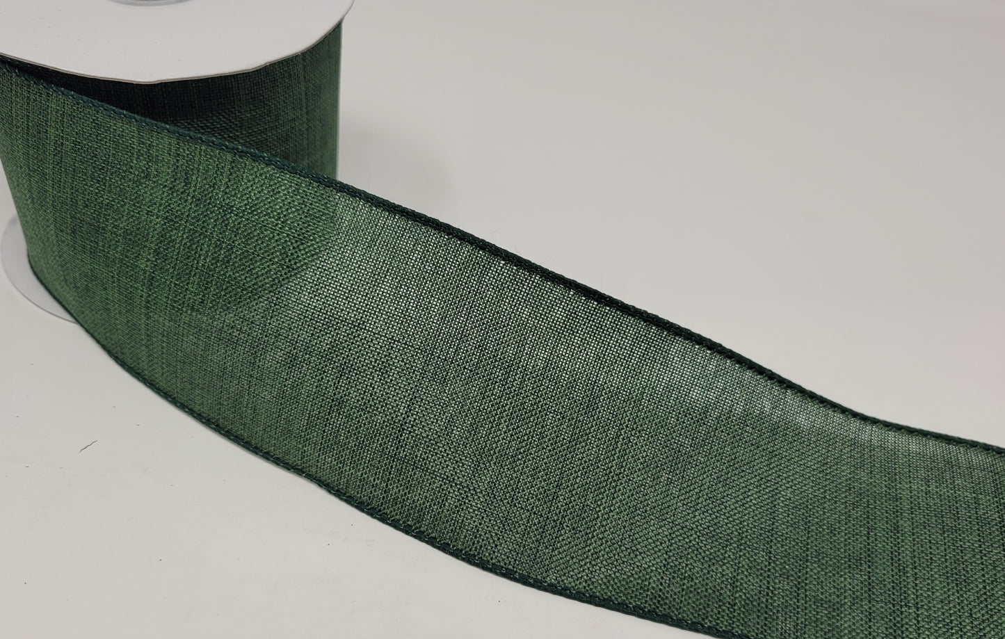 10 Yards - 2.5” Wired Dark Green Linen Ribbon