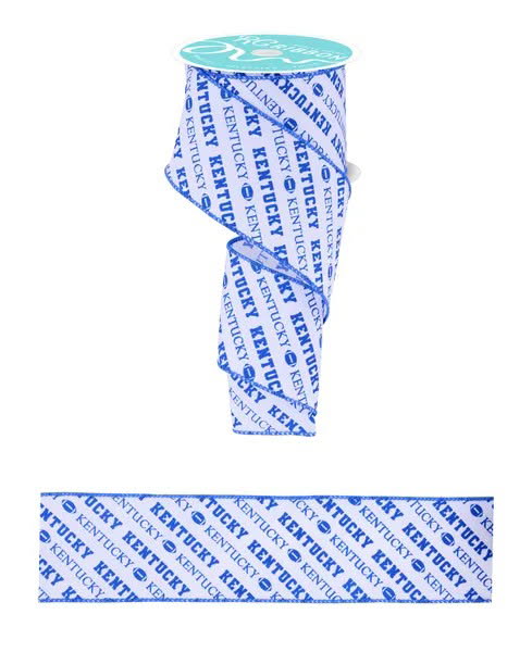 Wired Blue and White Kentucky Ribbon-2.5”x10 Yards