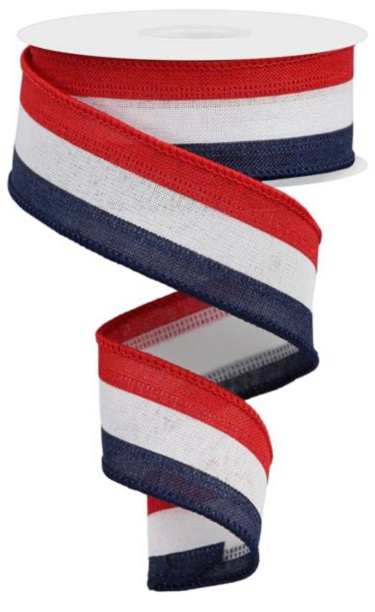 10 Yards - 1.5" Wired Red, White, and Navy Blue Patriotic Ribbon