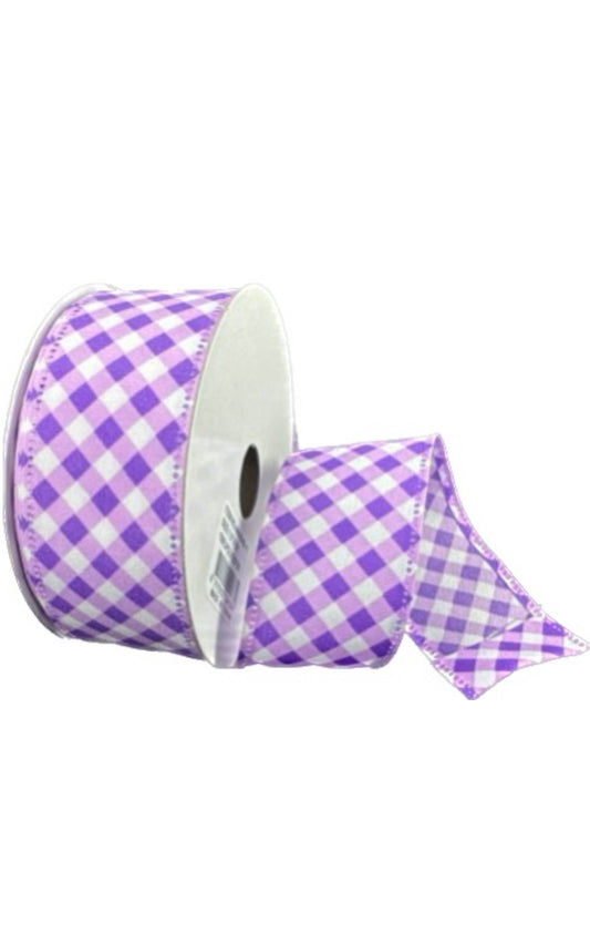 Wired Purple and Lavender Diagonal Gingham  Ribbon- 1.5”x 10 Yards