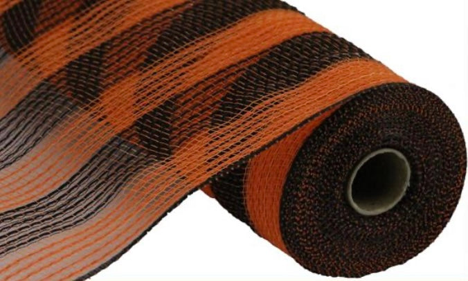 10.5” x 10 Yards Orange and Black Thin Stripe Fabric Mesh