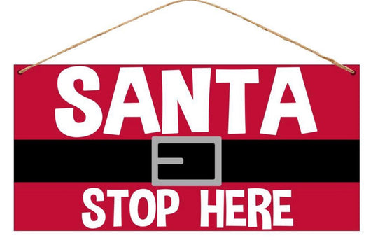 12”x6” Tin Santa Stop Here Christmas Wreath Sign