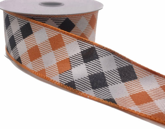 10 Yards - 1.5” Wired Ivory Orange and Black Diagonal Ombré Ribbon