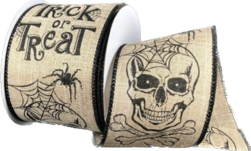 Wired Skull Trick or Treat Halloween Ribbon-2.5”x 10 Yards