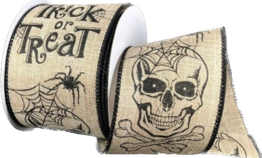 Wired Skull Trick or Treat Halloween Ribbon-2.5”x 10 Yards
