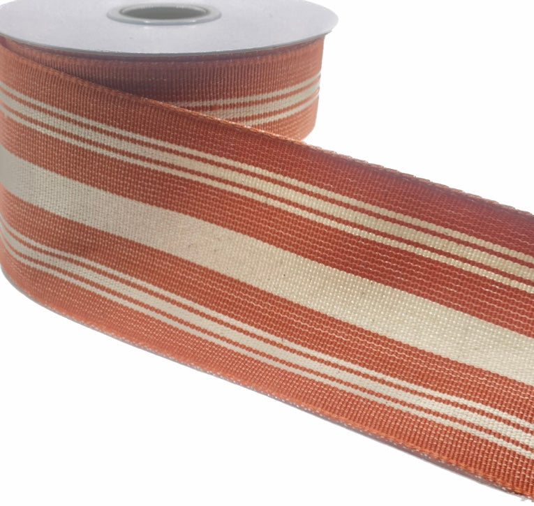 10 Yards - 2.5" Wired Woven Wide Rust Ticking Ribbon