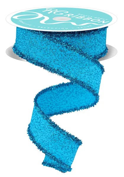 Wired Turquoise Irregular Spotted Glitter/Tinsel Ribbon- 1.5” x10 Yards