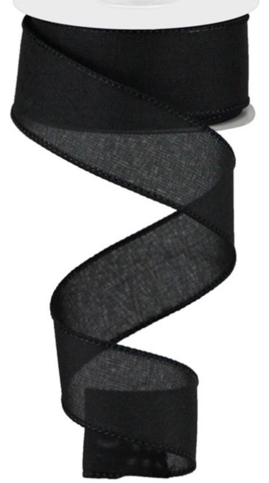 Wired Black Linen Ribbon-1.5”x50 Yards