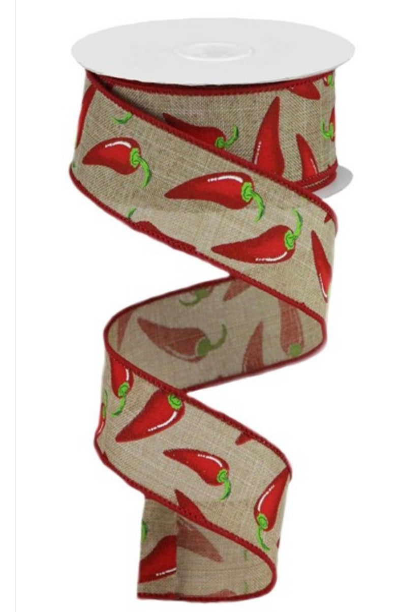 1.5”x10 Yard Wired Red Chili Pepper Burlap Ribbon