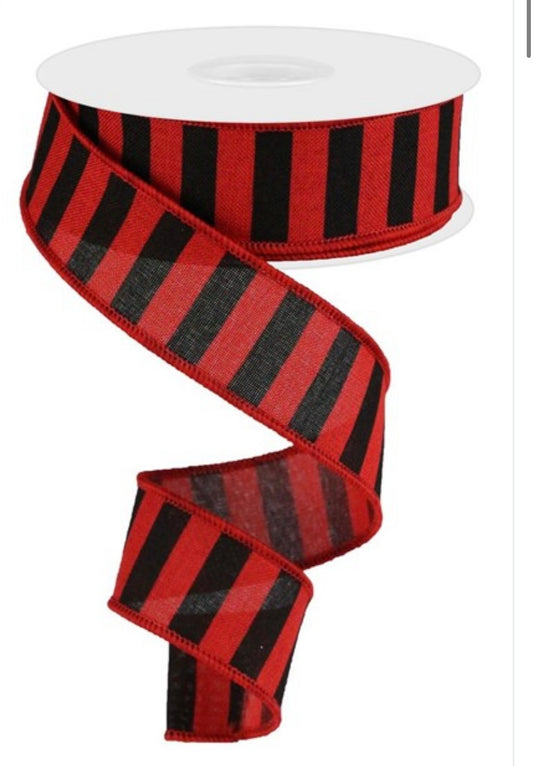 10 Yards - 1.5” Red with Horizontal Black Stripes Ribbon - Everyday Ribbon