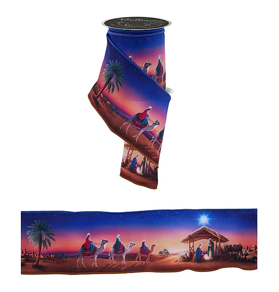 Wired Nativity Scene Ribbon- 4”x10 Yards