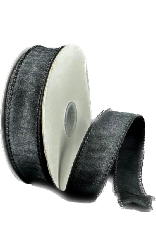 Wired Black Faux Dupioni Ribbon- 7/8”x10 Yards