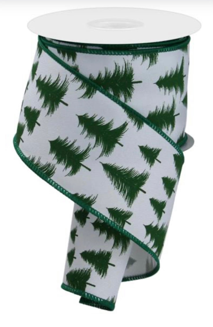 10 Yards - 2.5” Wired Green Christmas Tree Ribbon