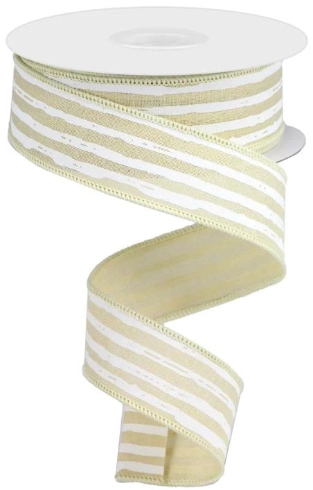 Wired Cream and White Irregular Stripe Ribbon- 1.5”x10 Yards