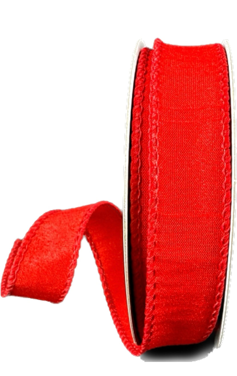 Wired Red Faux Dupioni Ribbon- 7/8”x10 Yards