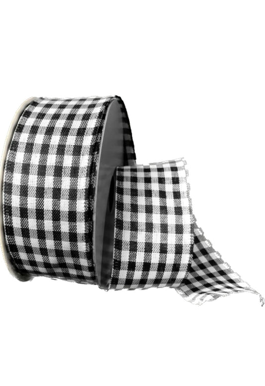 10 Yards - 1.5” Wired Black and White Gingham Check Ribbon