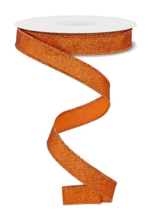 10 Yards - 5/8” Wired Orange Glitter Ribbon