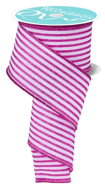 Wired Hot Pink and White Vertical Stripes Ribbon- 2.5”x 10 Yards