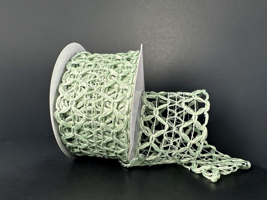 10 Yards - 2.5” Wired Dusty Mint Hexagon Open Weave Ribbon - Netting Ribbon