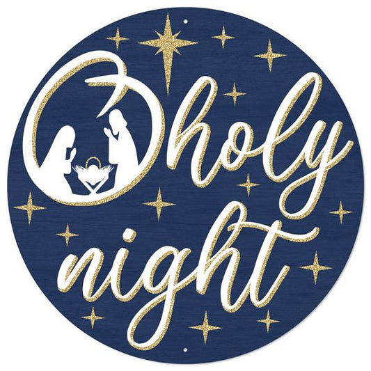 12” Round Metal O Holy Night Wreath Sign