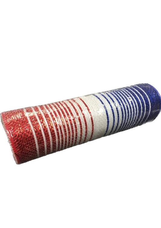 10”x10yd Red, White and Blue Ombre Metallic Mesh