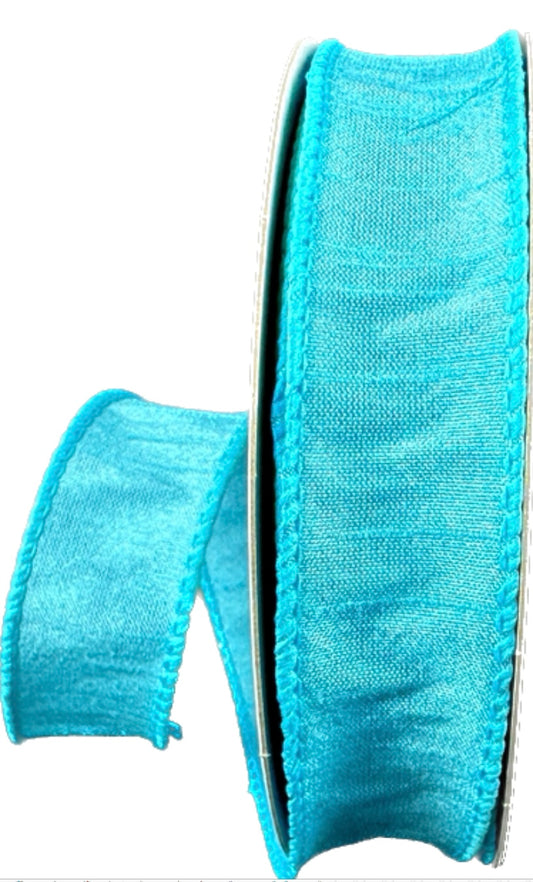 10 Yards - 7/8” Wired Aqua Faux Dupioni Ribbon