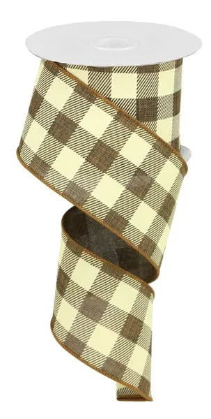 Wired Brown and Cream Check Ribbon-2.5”x10 Yards