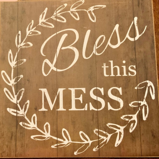 10” Square Bless This Mess Wreath Sign