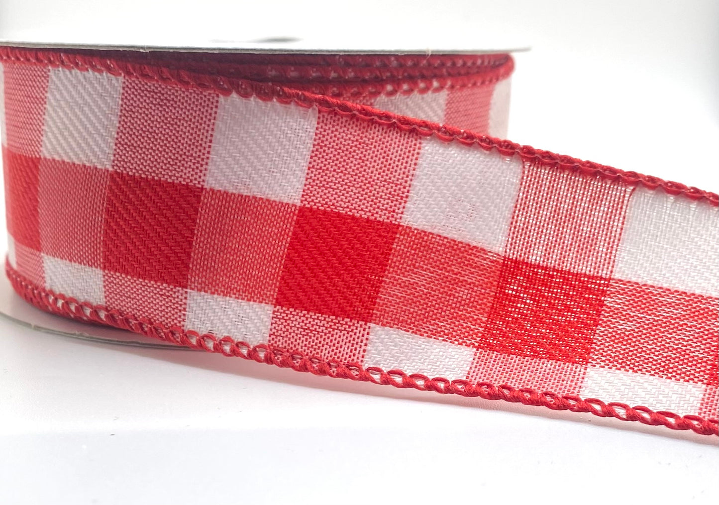 10 Yards - 1.5” Wired Red and White Check Ribbon