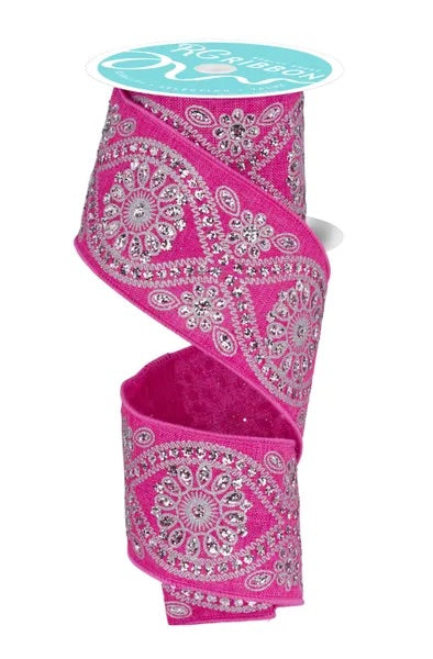 Wired Pink Deluxe Wavy Floral Ribbon- 2.5”x 10 Yards