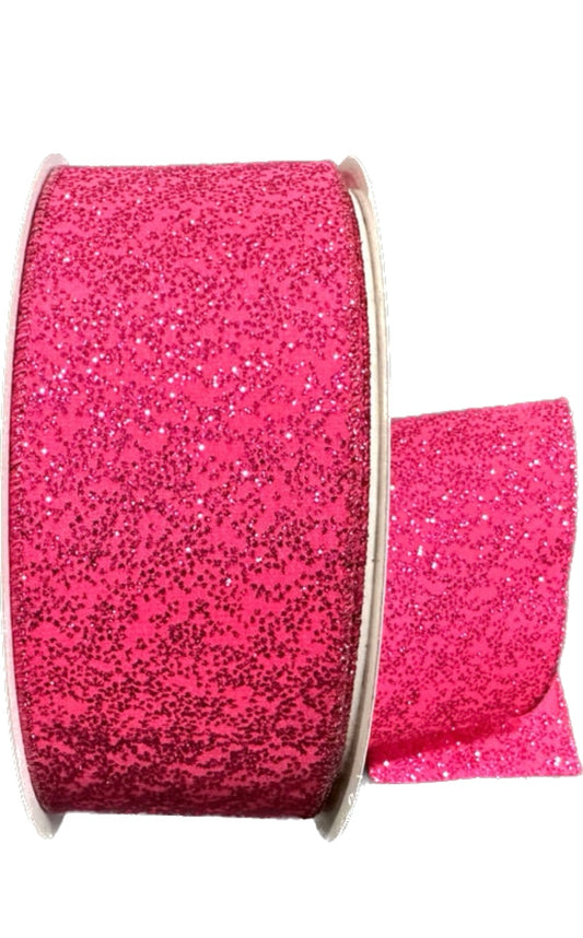 Wired Hot Pink Glitter Christmas Ribbon- 2.5”x50 Yards