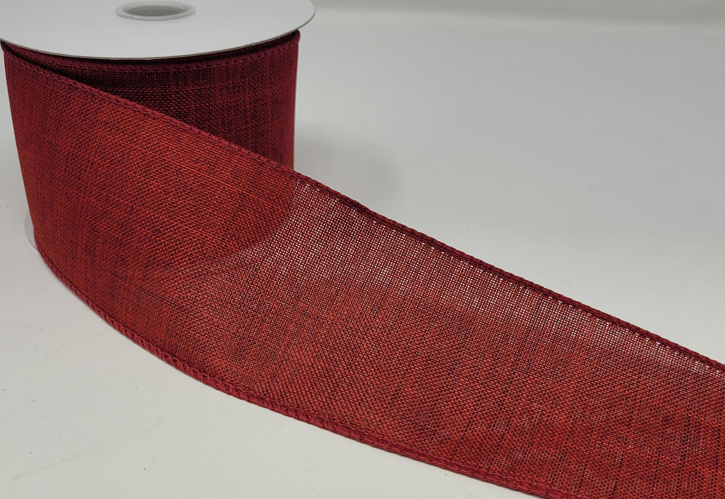 10 Yards - 2.5" Wired Dark Red Linen Ribbon