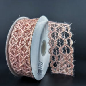 Wired Pink Open Weave Decorative Netting Ribbon-1.5”x10 Yards