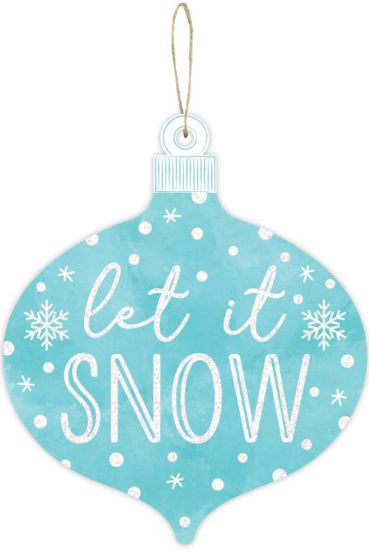 12”x10” Let It Snow Winter Ornament Wreath Sign with Glitter Accent